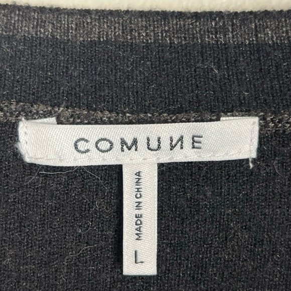COMUNE Womens Knit Crewneck Top Large Gray Black Cozy Two-Tone Minimalist Scandi - Picture 2 of 7